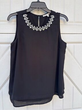 Daniel Rainn Black Rhinestone Embellished Chiffon Blouse Top, Size S
